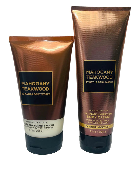 Bath and Body Works Mens Mahogany Teakwood Ultimate Hydration Body Cream and Body Scrub