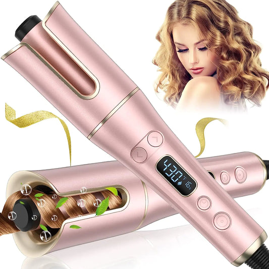 Automatic Curling Iron Auto Hair Curler Wand with 4 Temperatures & 3 Timers & LCD Display Curling Iron with 1" Large Rotating Barrel Dual Voltage Auto Shut-Off Spin Iron for Hair Styling