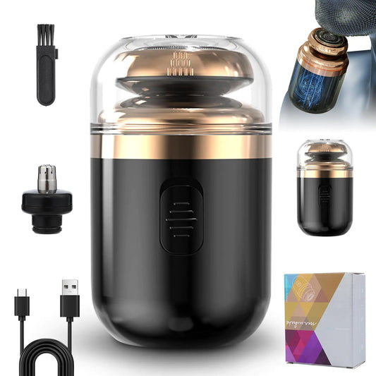 Capsule Razor Mini Portable Electric Shaver New 2-in-1 Washable and Detachable Mini Capsule Shaver Waterproof Portable Electric Shaver for Man Mini Razor for Shaving Beard and Trimming Nose Hair